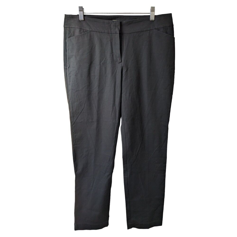 Eileen Fisher Sz Large ? Straight Leg Dress Pants Black Mid Rise Cotton Blend